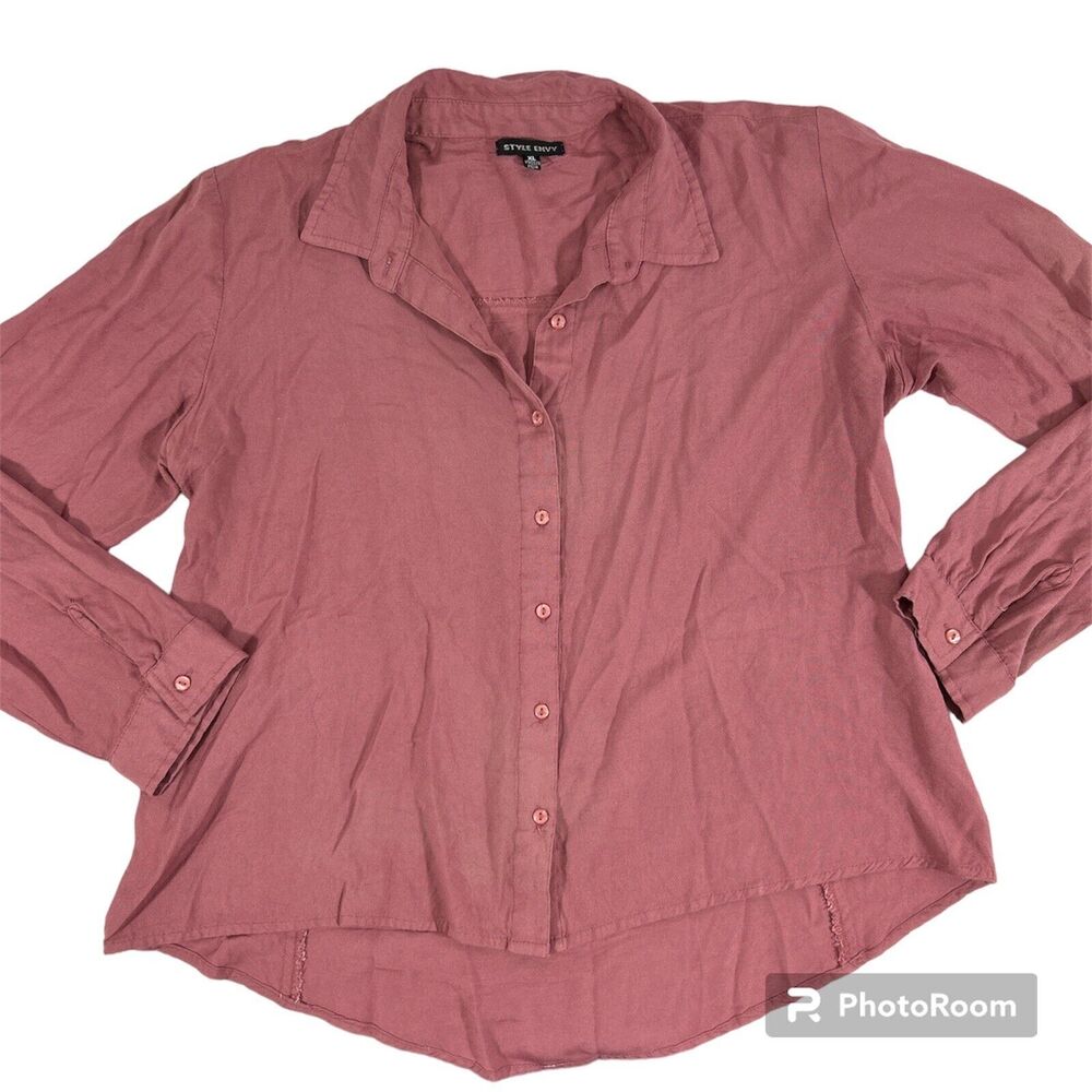 Style Envy Button Front Collared Shirt Mauve Pink Long Sleeve Womens XL Blouse